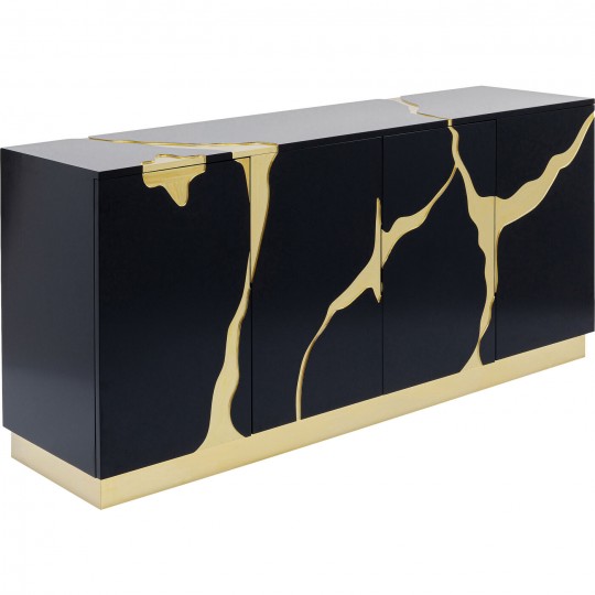 Aparador Cracked Preto Dourado 165x80cm Aparador Cracked Preto Dourado 165x80cm