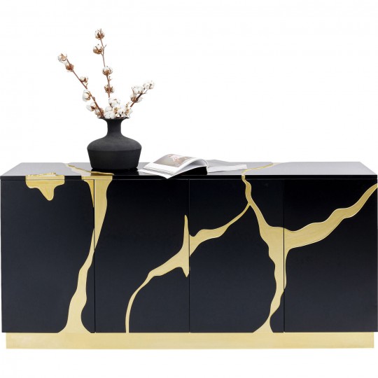 Aparador Cracked Preto Dourado 165x80cm Aparador Cracked Preto Dourado 165x80cm
