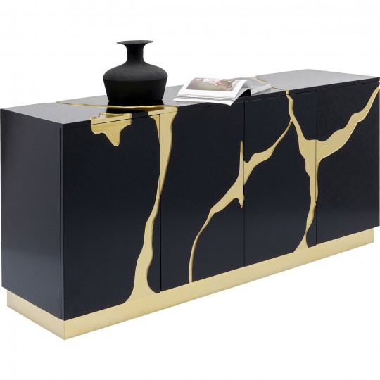 Buffet Cracked noir doré 165x80cm