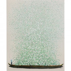 Tableau sur toile Flower Boat beige vert 80x100cm
