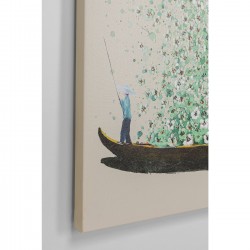 Tableau sur toile Flower Boat beige vert 120x160cm
