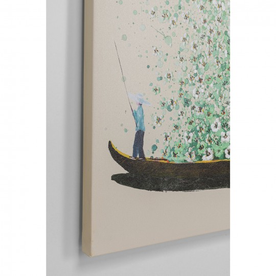 Tela Flower Boat Beige verde 120x160 cm