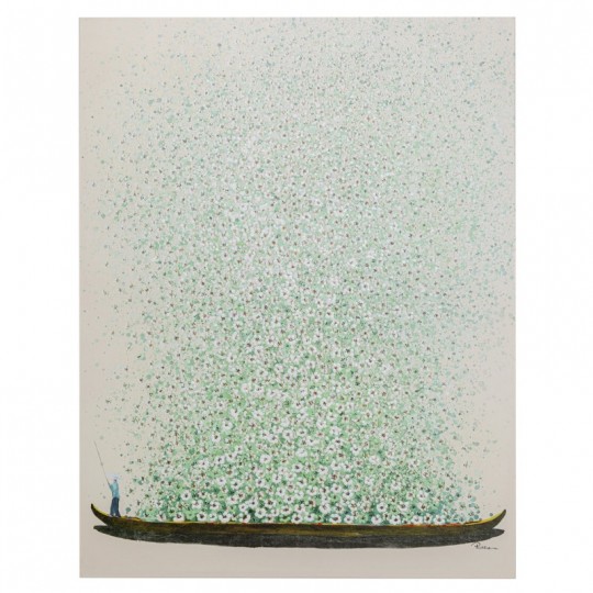 Tableau sur toile Flower Boat beige vert 120x160cm Tableau sur toile Flower Boat beige vert 120x160cm