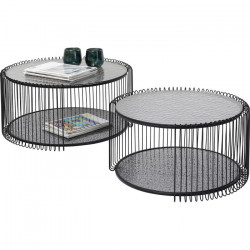 Mesas de centro Double Bubble em arame preto conjunto de 2