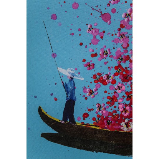 Picture Touched Flower Boat Blue Pink 160x120cm Kare Design Picture Touched Flower Boat Blue Pink 160x120cm Kare Design