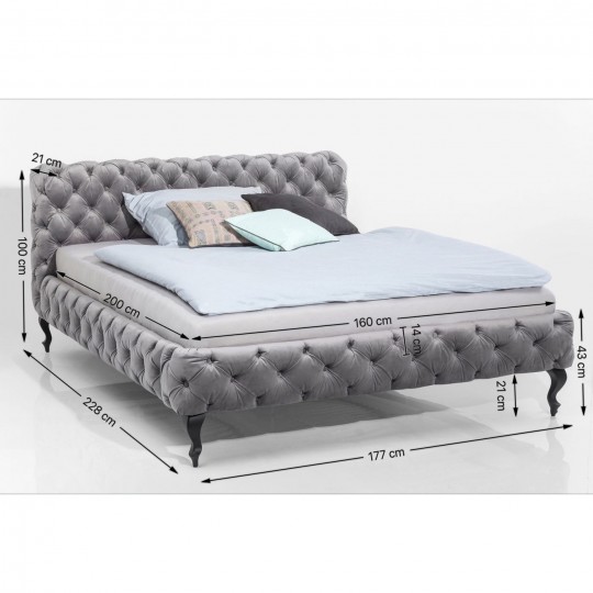 Bed Desire Velvet Silver Grey 160x200 cm Kare Design Bed Desire Velvet Silver Grey 160x200 cm Kare Design