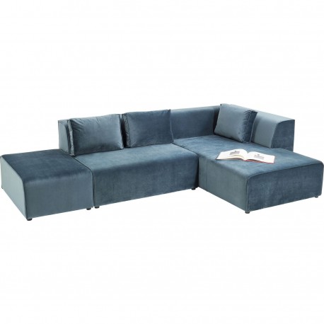 Sofá Infinity em veludo Azul c/Chaise Longue à dirt.