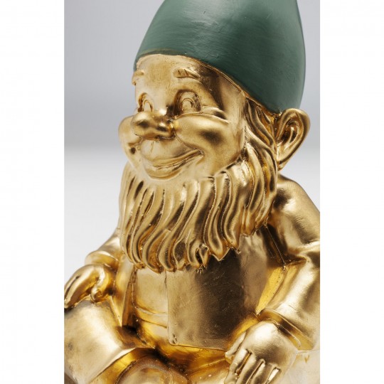 Deco Figurine Zwerg Sitting Gold Green 19cm Kare Design