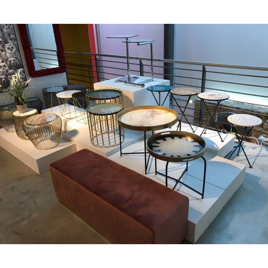 Mesa de Apoio Beam em mármore Cinzento Dourado Ø43cm