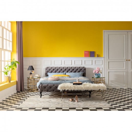 Cama Desire em veludo Cinzento 200x200cm Cama Desire em veludo Cinzento 200x200cm