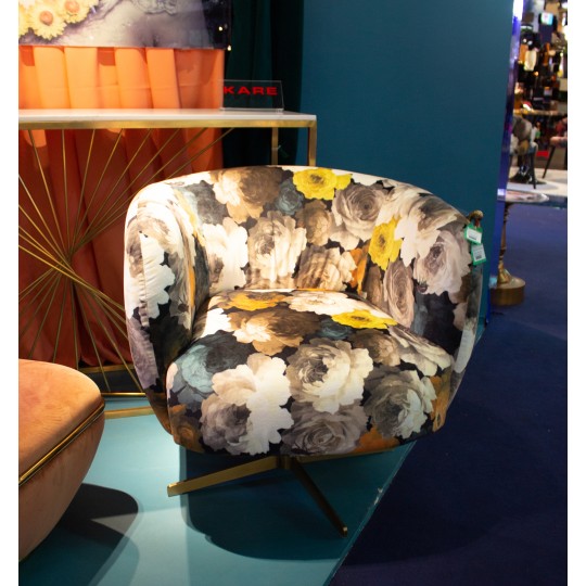Swivel armchair yellow peonies Kare Design Swivel armchair yellow peonies Kare Design