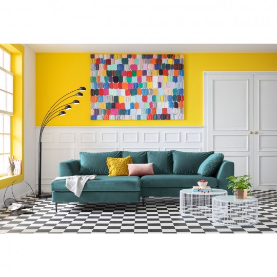 Sofá de Canto Gianni c/Chaise Longue à Esq. em veludo Verde Sofá de Canto Gianni c/Chaise Longue à Esq. em veludo Verde